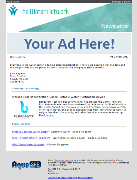 Aquaspe Ag The Water Network Newsletter Monthly Banner Ads
